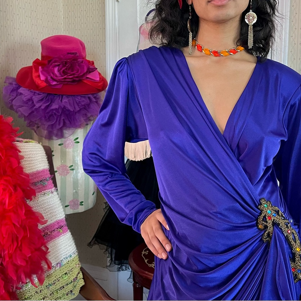 Vintage Royal Purple Disco Dress 1980s View 3